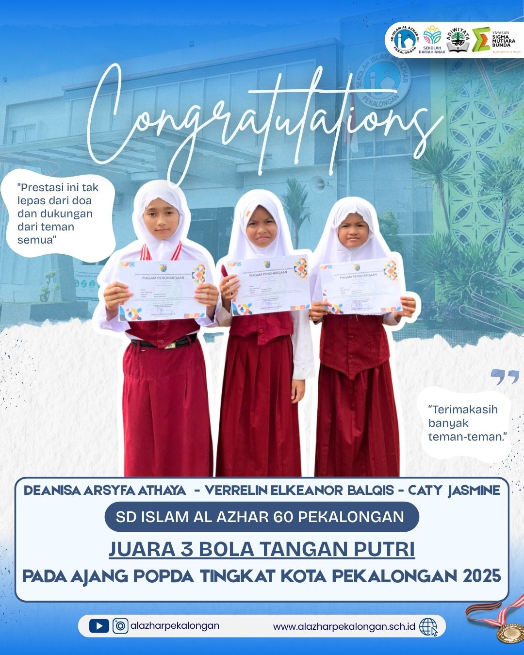 Juara 3 Tim Bola Tangan Putri Ajang POPDA 2025