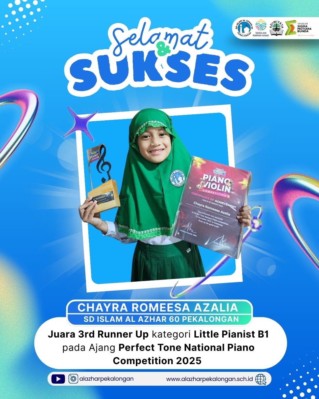 Juara 3 Runner Up Kategori Little Pianist B1 Ajang Perfect Tone National Piano Competition 2025